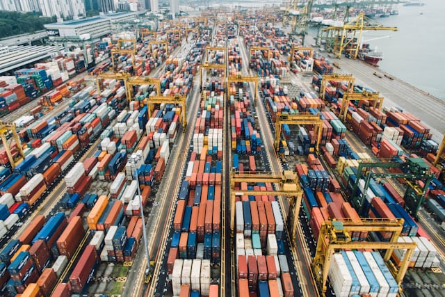Shipping containers at a port
